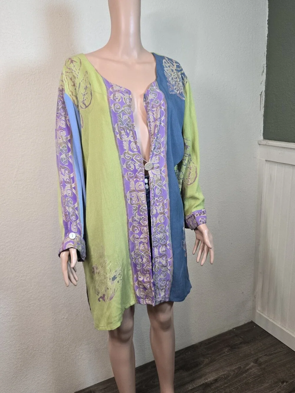 Soft Surroundings 100% Rayon Teal Green Purple Button Blouse Overlay Tunic 2x - Picture 4 of 14